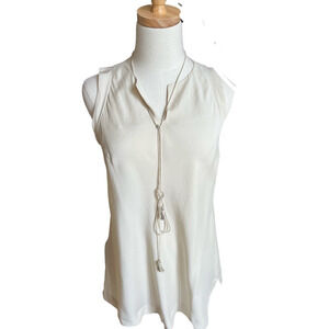 Like New Brunello Cucinelli Cream Silk Tank w/Monili Beaded Tassles Size L